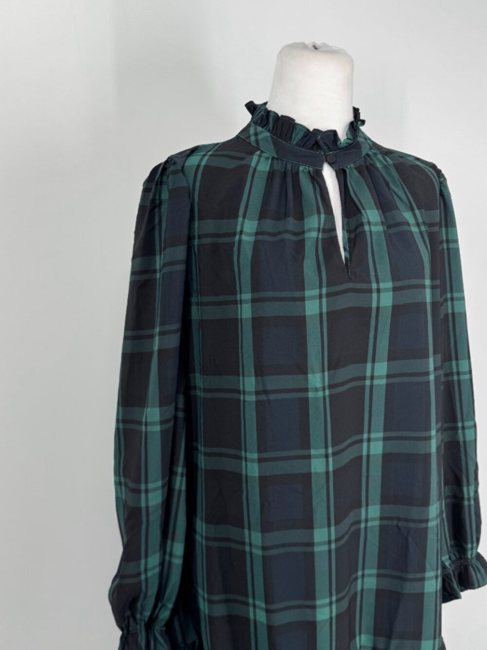 J.Crew Blackwatch Plaid Ruffle Puff-sleeve Mini Dress Size Large - Picture 6 of 11